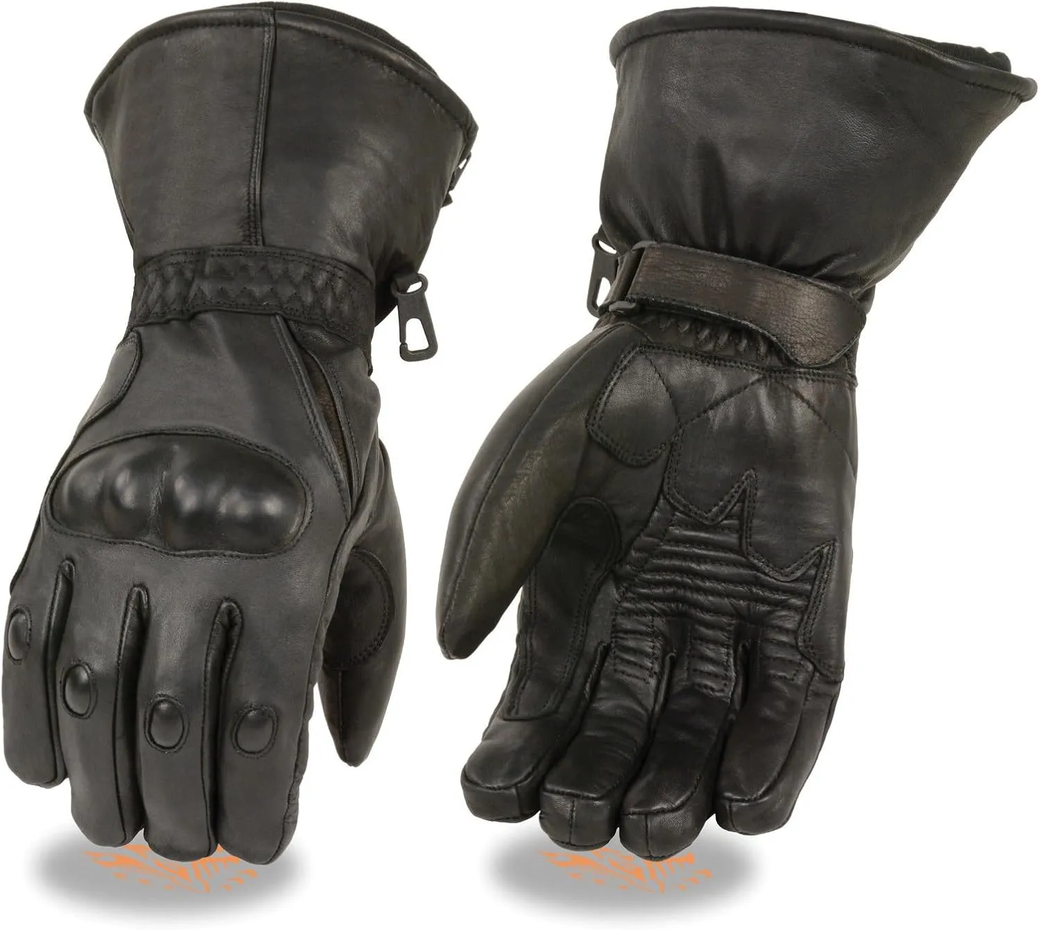 Shaf Milwaukee Leather Motorcycle Mens Riders Waterproof guantlet Long Ultra Knock Out Gloves Gel Palm (S)