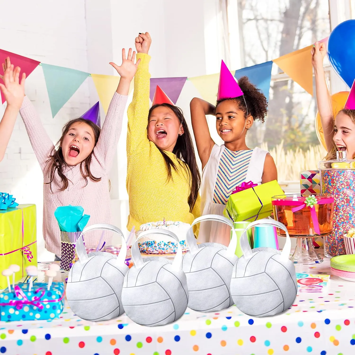 Shihanee 24 Pcs Volleyball Party Favor Bags, Sport Game Treat Handbags, Non Woven Gift Bags for Sport Theme Party Supplies