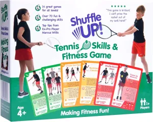 Shuffle Up Tennis Card Games - 70  Fun & Active Skills Cards for Kids, Fitness Cards Develop Fundamentals, Stamina & Strength, Easy to Play for Kids | Multiple Skill Level Cards Include 2 Dices