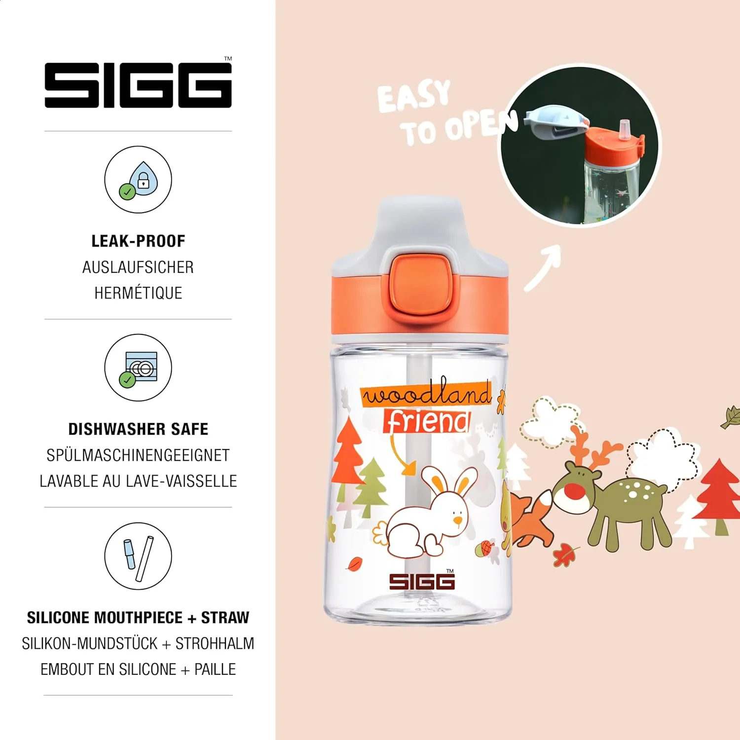 SIGG - Kids Miracle Water Bottle - Furry Friends - Lightweight Tritan with Leak-Proof Lid - One Hand Children's Drink Bottle - 12 Oz