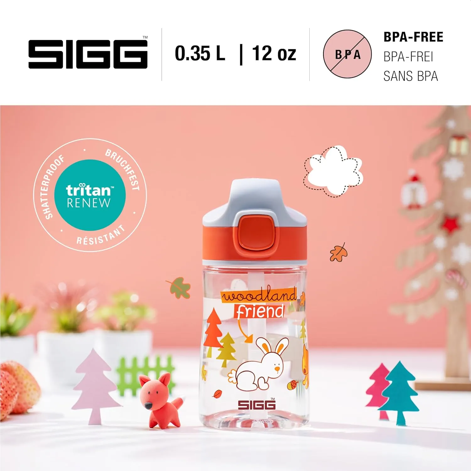 SIGG - Kids Miracle Water Bottle - Furry Friends - Lightweight Tritan with Leak-Proof Lid - One Hand Children's Drink Bottle - 12 Oz