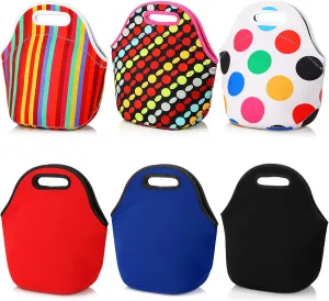 Silkfly 6 Pcs Neoprene Insulated Lunch Bag Reusable Tote Bag with Zipper 11.4 x 11.4 x 6.3 Inch for Kids Women Work School Outdoor Travel Picnic Office