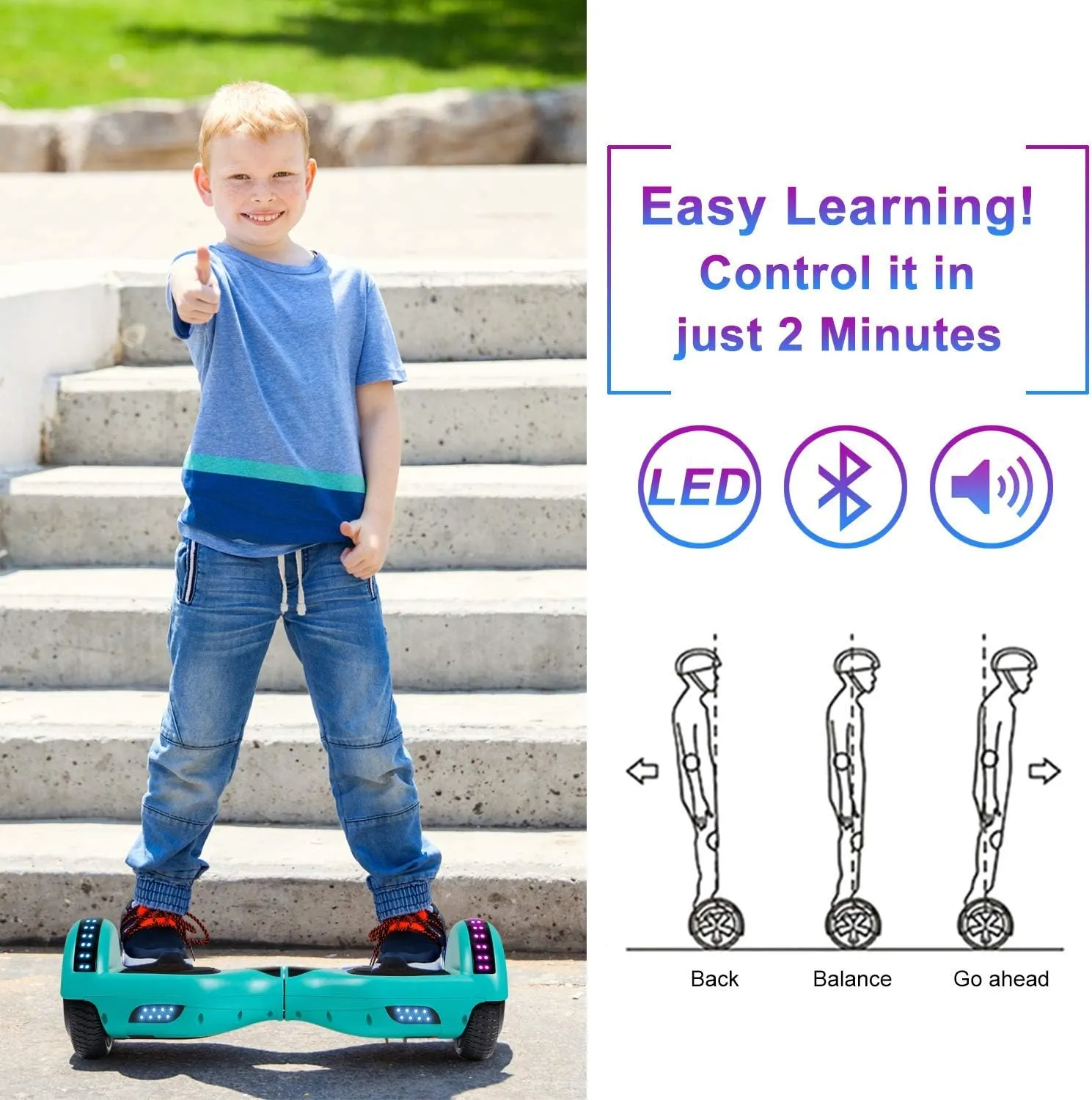 SISIGAD Hoverboard for Kids Ages 6-12, with Built-in Bluetooth Speaker and 6.5" Colorful Lights Wheels, Safety Certified Self Balancing Scooter Gift for Kids