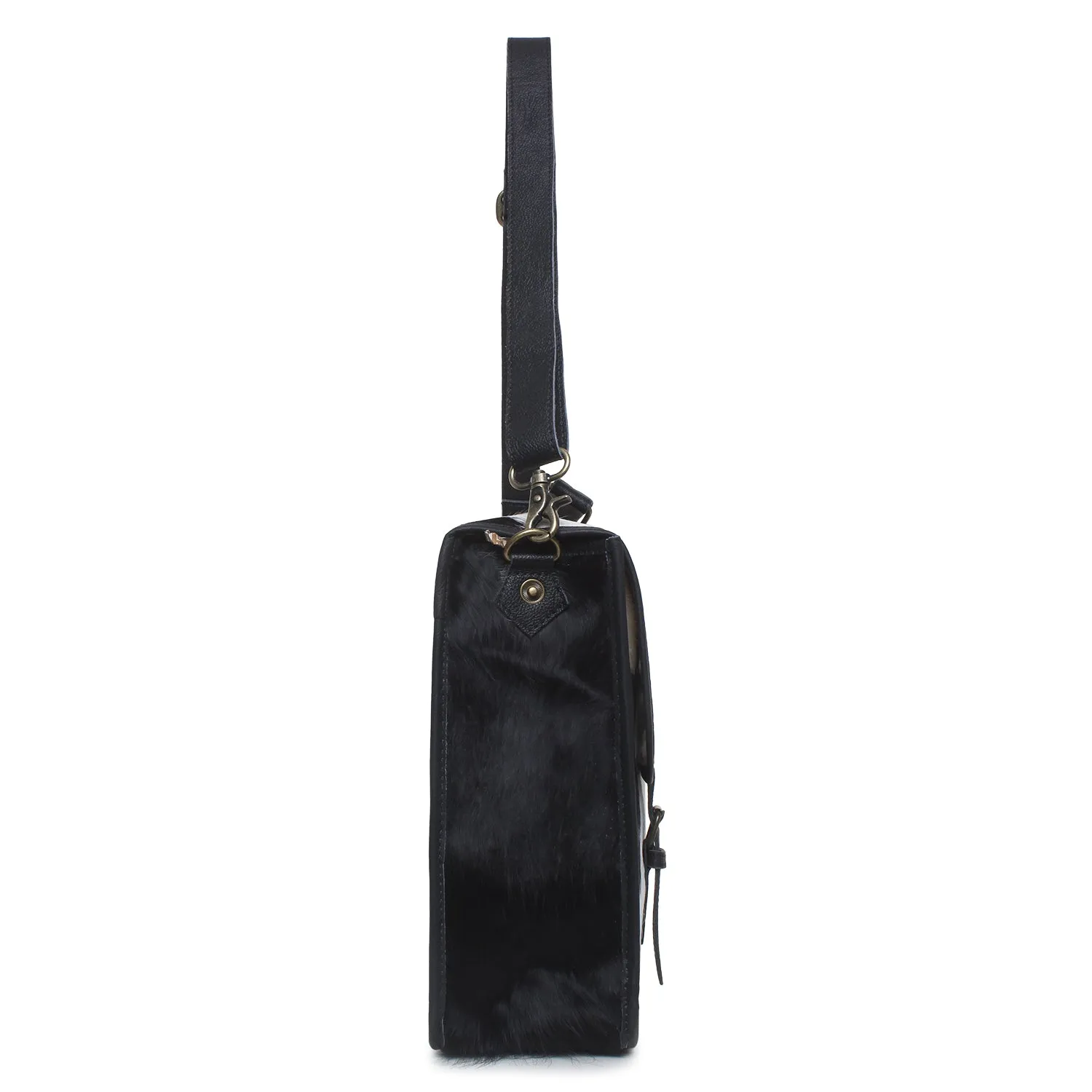 Sixtease's Bedazzled/Black Leather & Hairon Messenger Bag: Sparkling Details Meet Classic Black - Style and Versatility Combined! - (SB-2062-B)