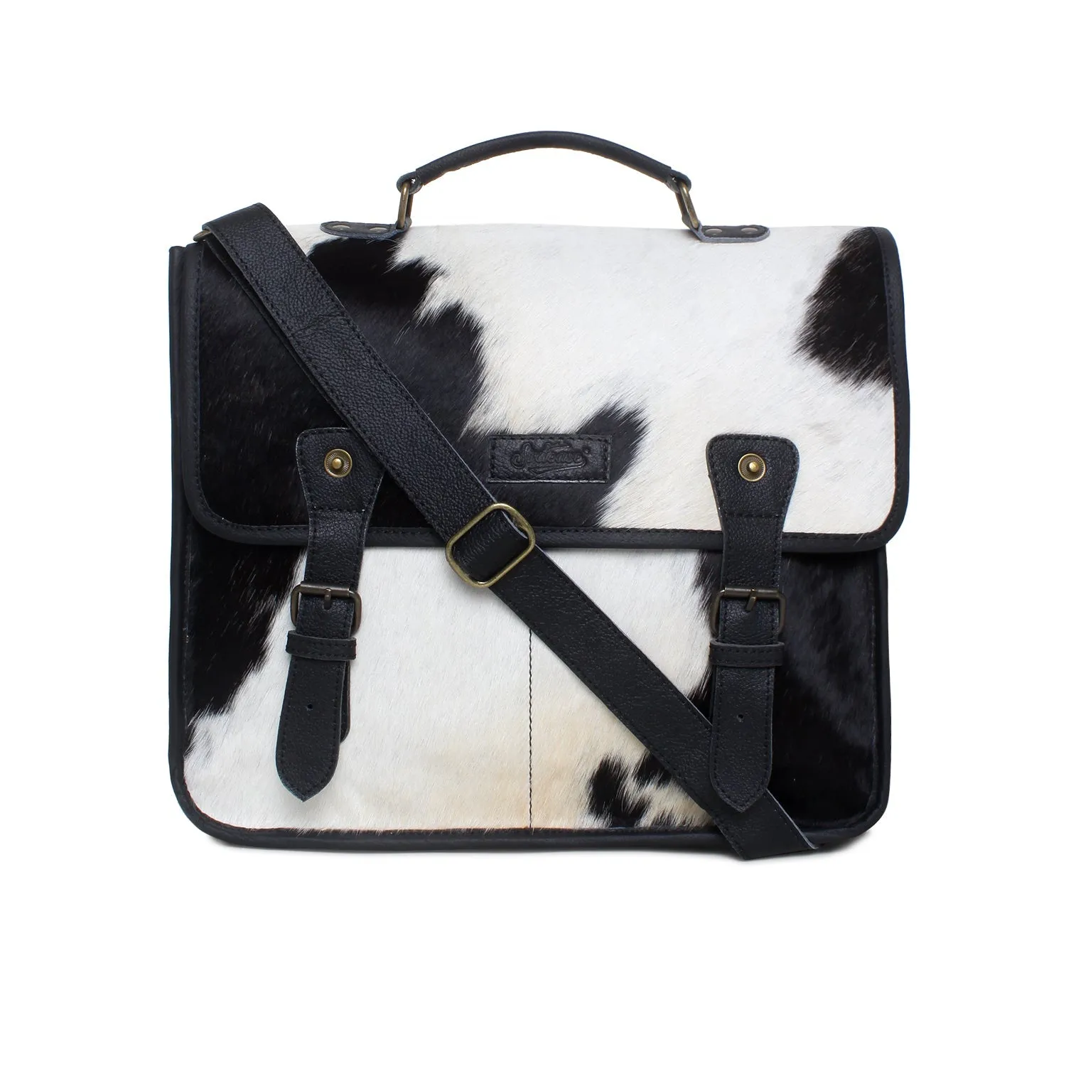 Sixtease's Bedazzled/Black Leather & Hairon Messenger Bag: Sparkling Details Meet Classic Black - Style and Versatility Combined! - (SB-2062-B)