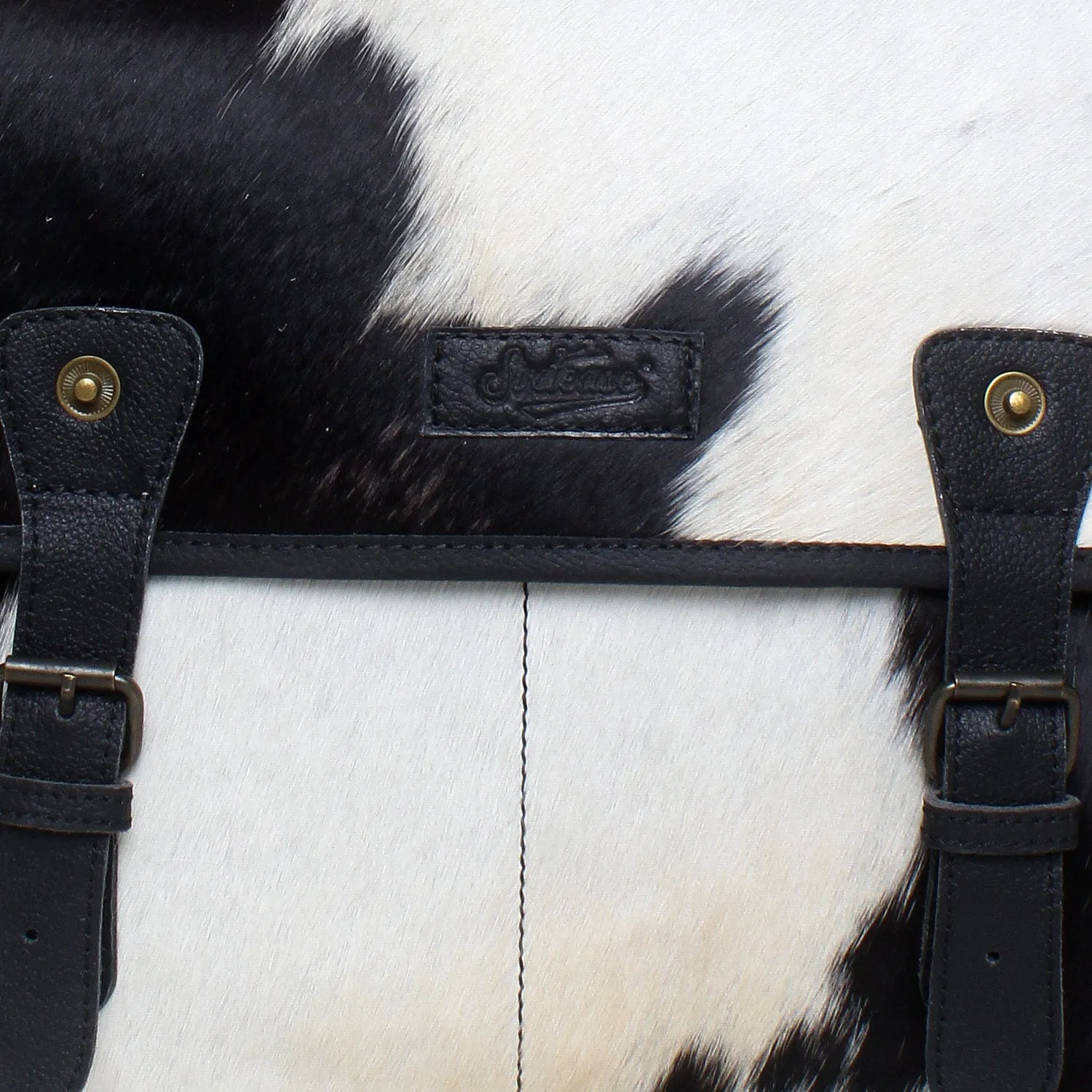 Sixtease's Bedazzled/Black Leather & Hairon Messenger Bag: Sparkling Details Meet Classic Black - Style and Versatility Combined! - (SB-2062-B)