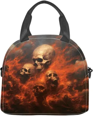 Skulls Insulated Adult Lunch Bag with Shoulder Strap for Women Lightweight Reusable Portable Freezable Lunch Tote Bag for Work Picnic