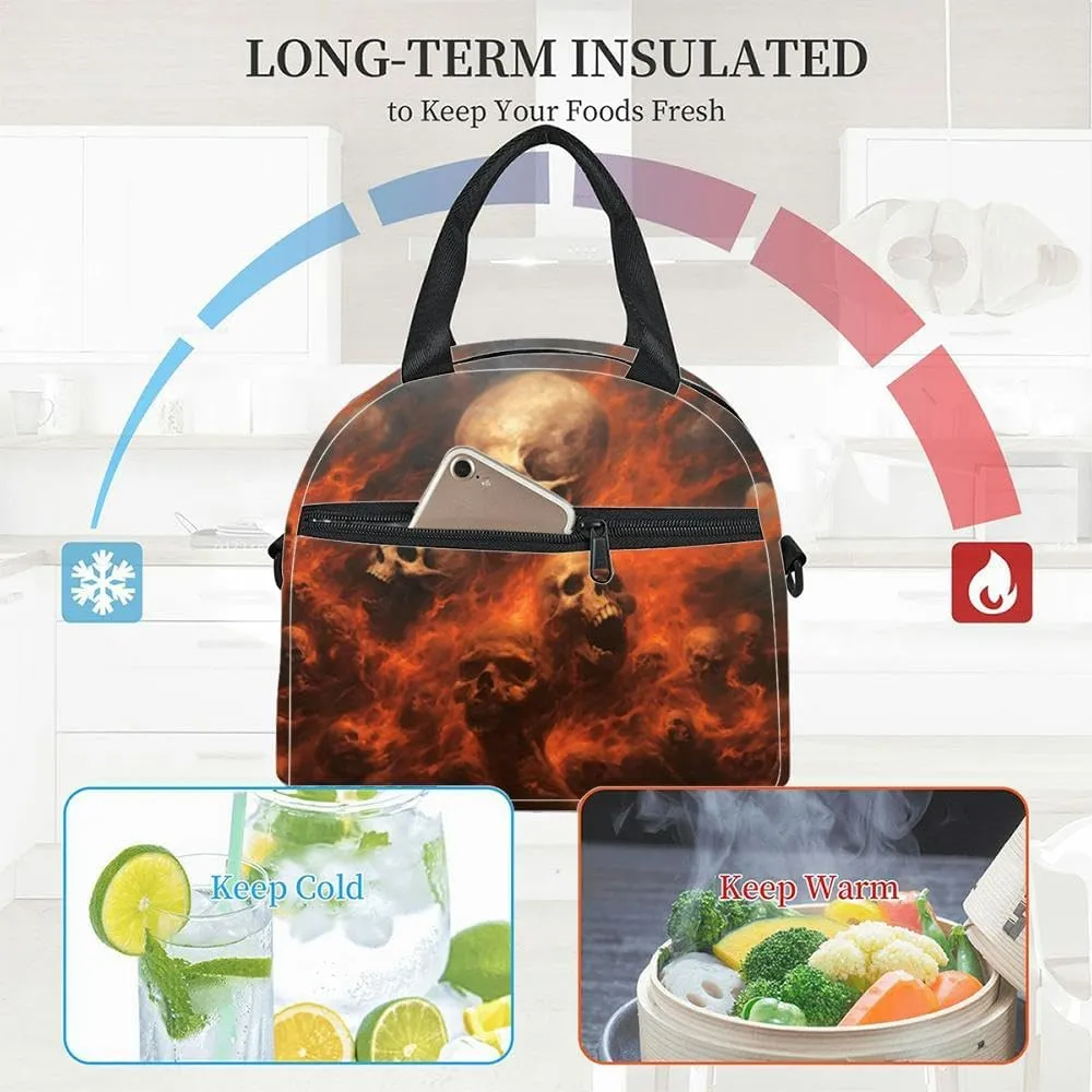 Skulls Insulated Adult Lunch Bag with Shoulder Strap for Women Lightweight Reusable Portable Freezable Lunch Tote Bag for Work Picnic