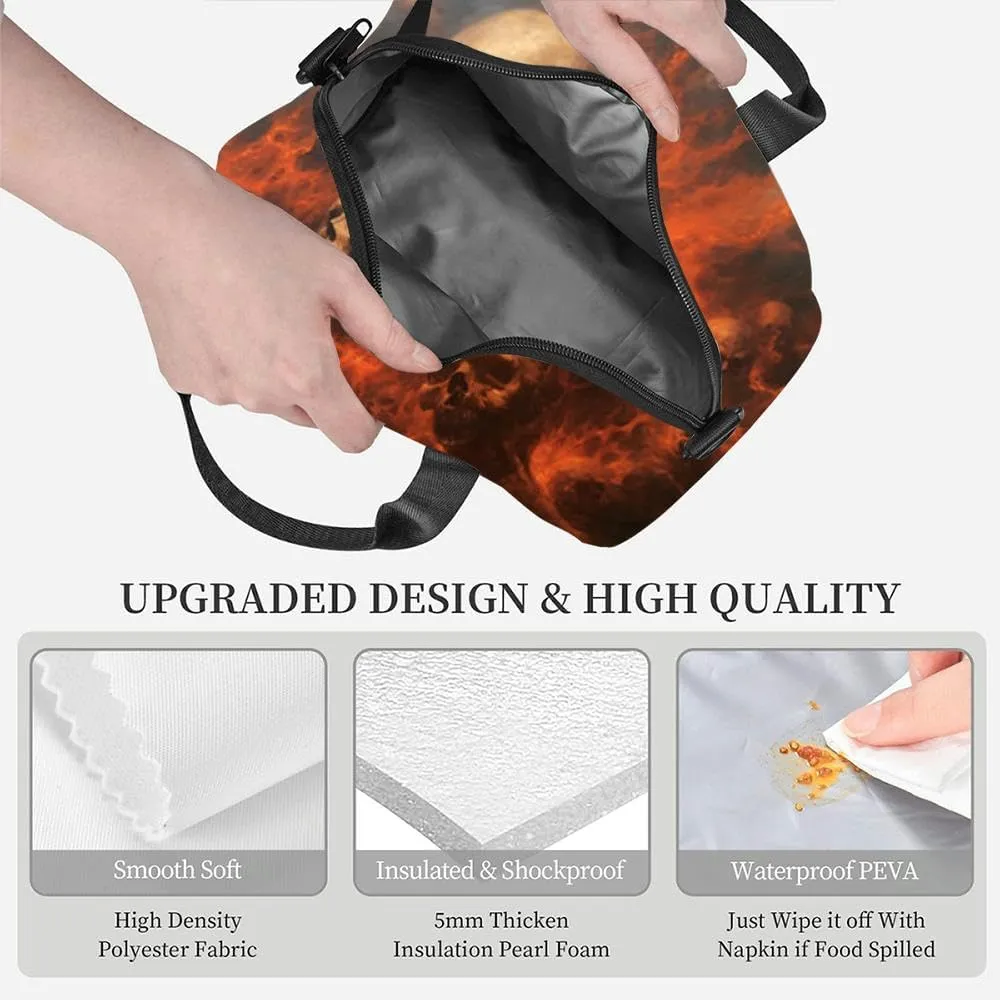 Skulls Insulated Adult Lunch Bag with Shoulder Strap for Women Lightweight Reusable Portable Freezable Lunch Tote Bag for Work Picnic