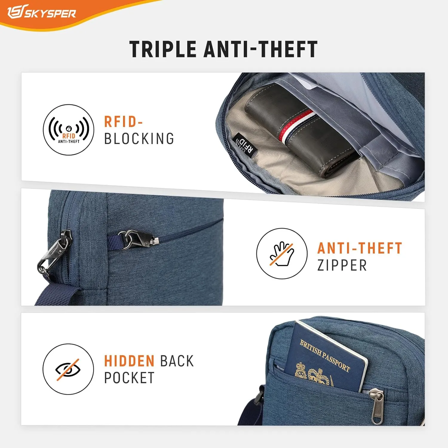 SKYSPER Messenger Bag for Men Women, Anti Theft Crossbody Bag Travel Purse Small Shoulder bag for Work Business Sports