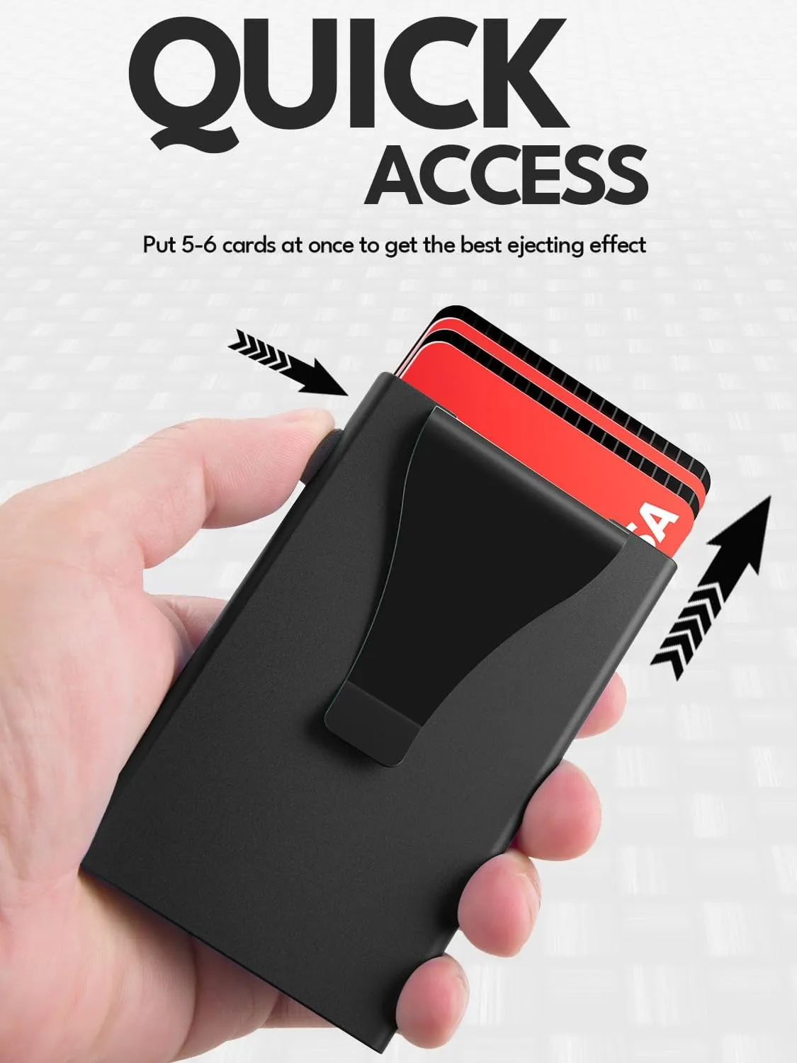 Slim Wallet for Men, Pop Up Card Holder Wallet RFID Blocking, Minimalist Metal Bussiness Credit Card Wallet with Money Clip & Pockets, Aluminum Thin Front Pocket Wallet (Black)