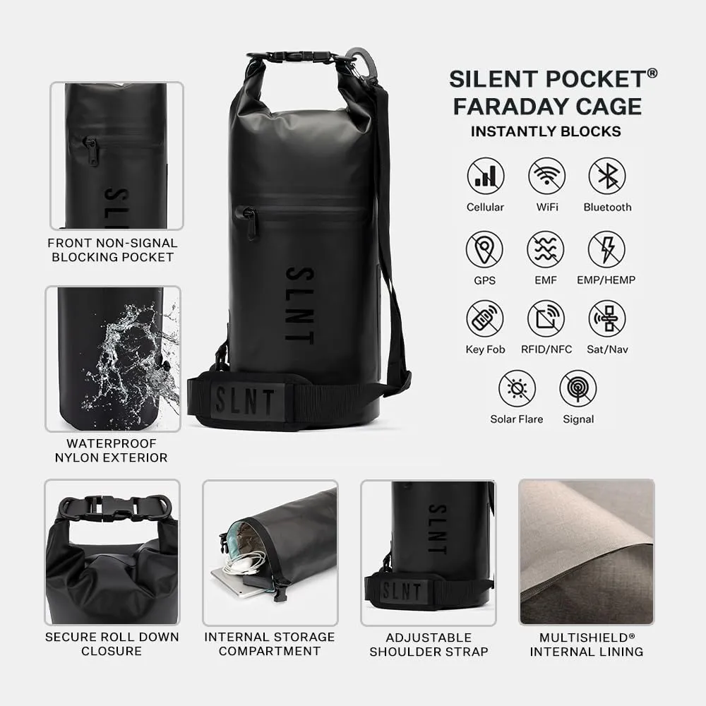 SLNT Waterproof Faraday Dry Bag - Military-Grade Nylon 5 Liter Faraday Bag - RFID Signal Blocking Dry Bag/Waterproof Backpack Protects Electronics from Water, Spying, Hacking