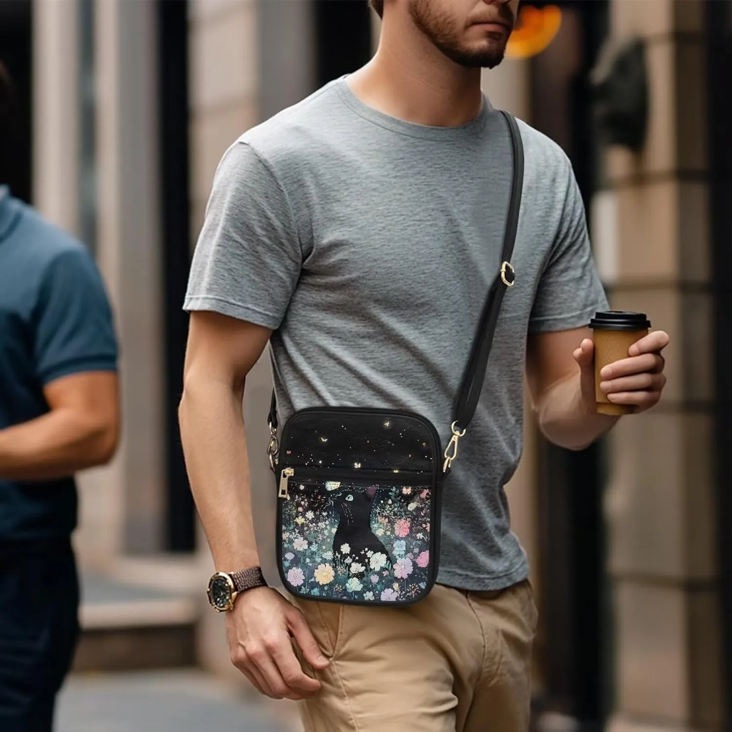 Small Leather Crossbody Messenger Bag for Men Women Soft Sling Shoulder Purse Satchel with Card Slot Zipper Pocket