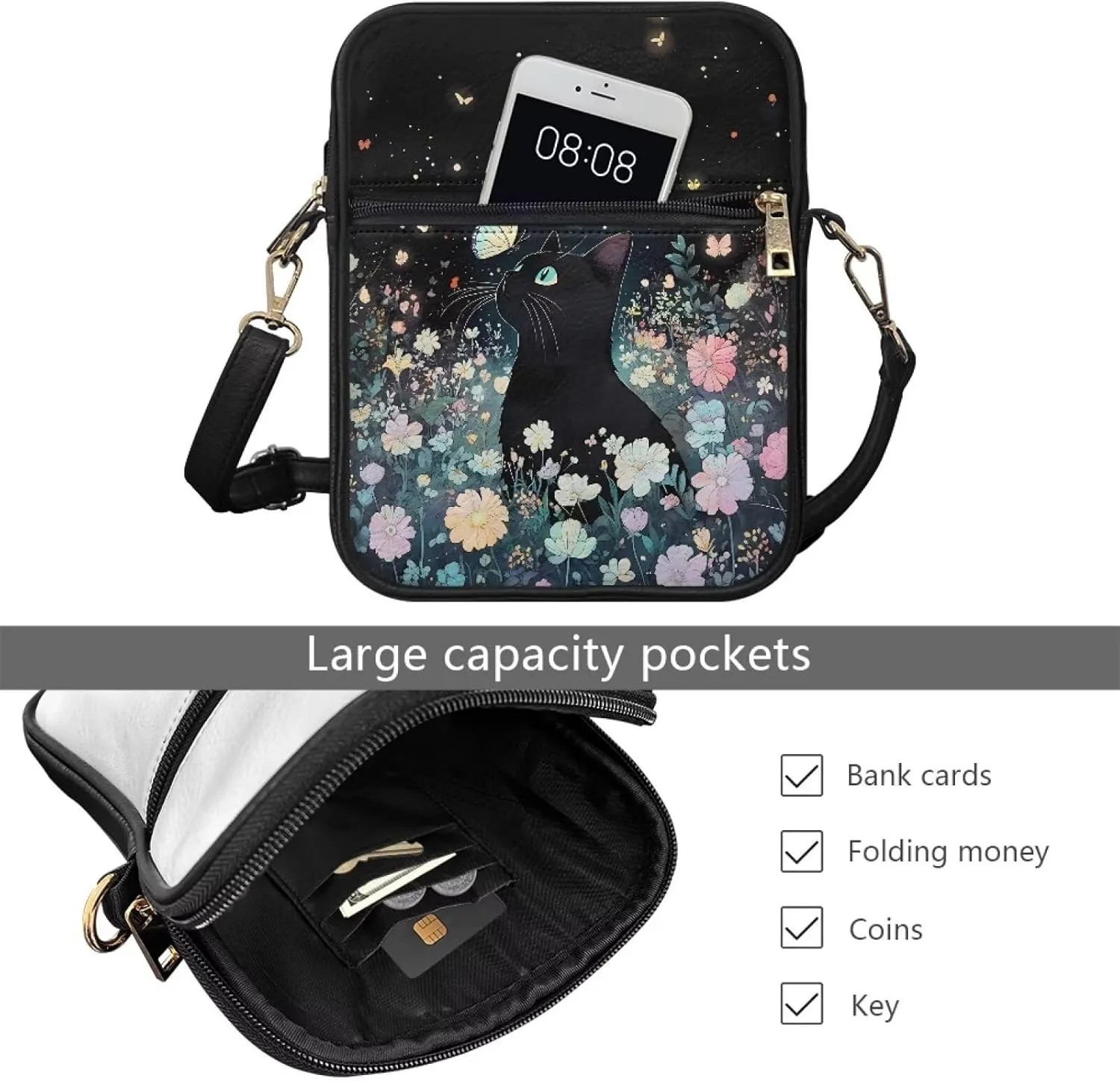 Small Leather Crossbody Messenger Bag for Men Women Soft Sling Shoulder Purse Satchel with Card Slot Zipper Pocket