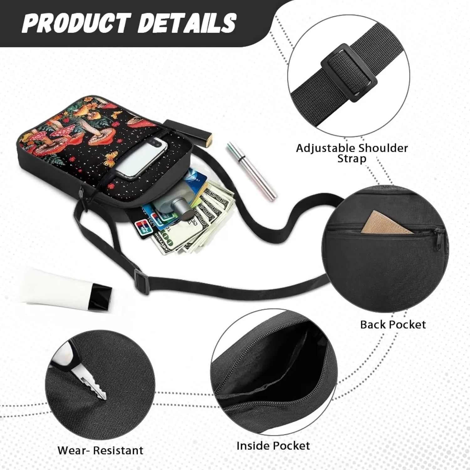 Small Messenger Bag Purse Crossbody Bag with Adjustable Strap for Women Men for Travel Outdoor Sports
