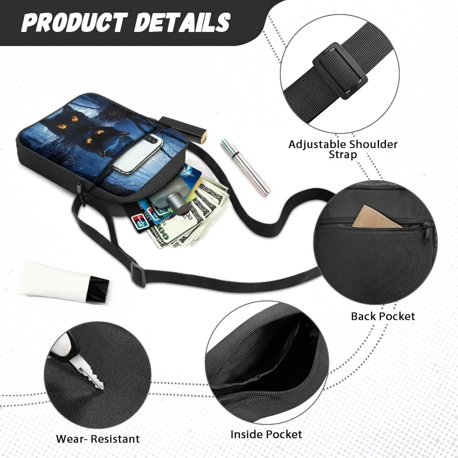 Small Messenger Bag Purse Crossbody Bag with Adjustable Strap for Women Men for Travel Outdoor Sports