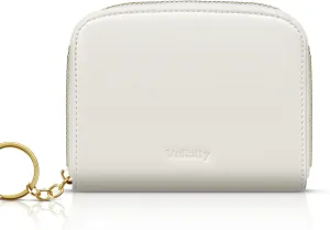 Small Wallet For Women RFID Blocking With Zipper Around Case Trifold Compact Leather Card Purse with Coin Pocket White