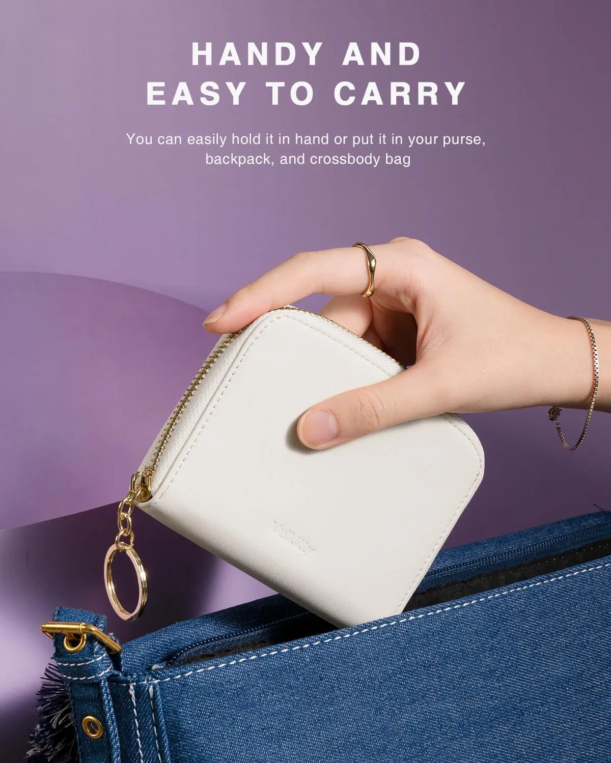 Small Wallet For Women RFID Blocking With Zipper Around Case Trifold Compact Leather Card Purse with Coin Pocket White
