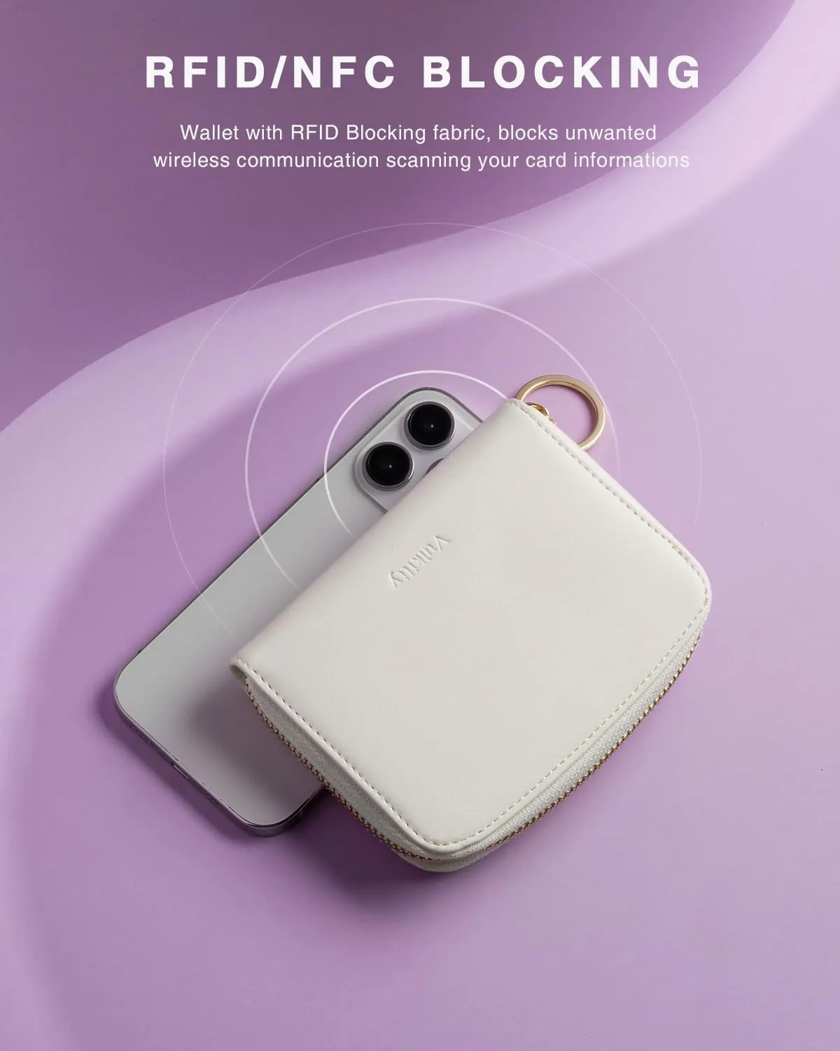 Small Wallet For Women RFID Blocking With Zipper Around Case Trifold Compact Leather Card Purse with Coin Pocket White