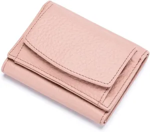 Small Wallet For Women RFID Leather Compact Card Wallets Womens Thin Front Pocket Purse (Pink)