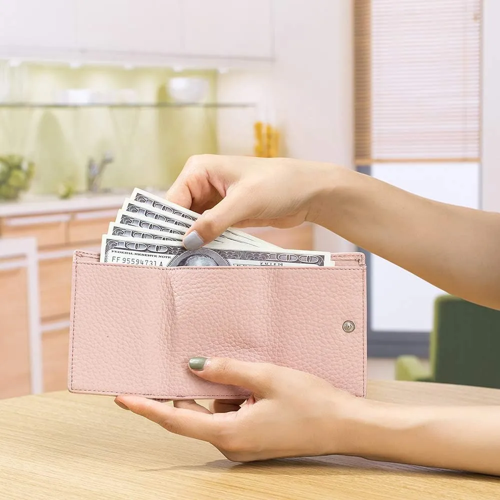 Small Wallet For Women RFID Leather Compact Card Wallets Womens Thin Front Pocket Purse (Pink)