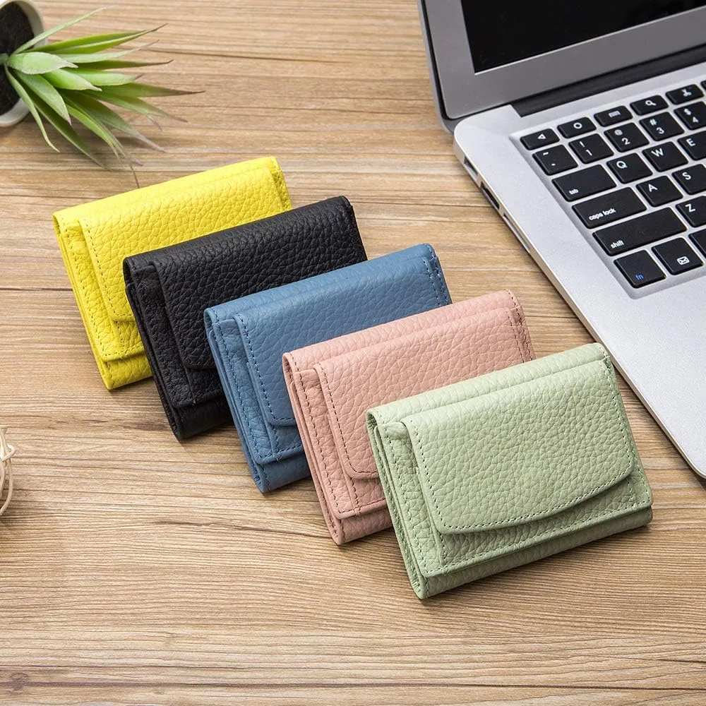 Small Wallet For Women RFID Leather Compact Card Wallets Womens Thin Front Pocket Purse (Pink)