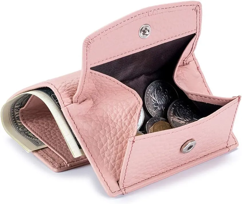 Small Wallet For Women RFID Leather Compact Card Wallets Womens Thin Front Pocket Purse (Pink)