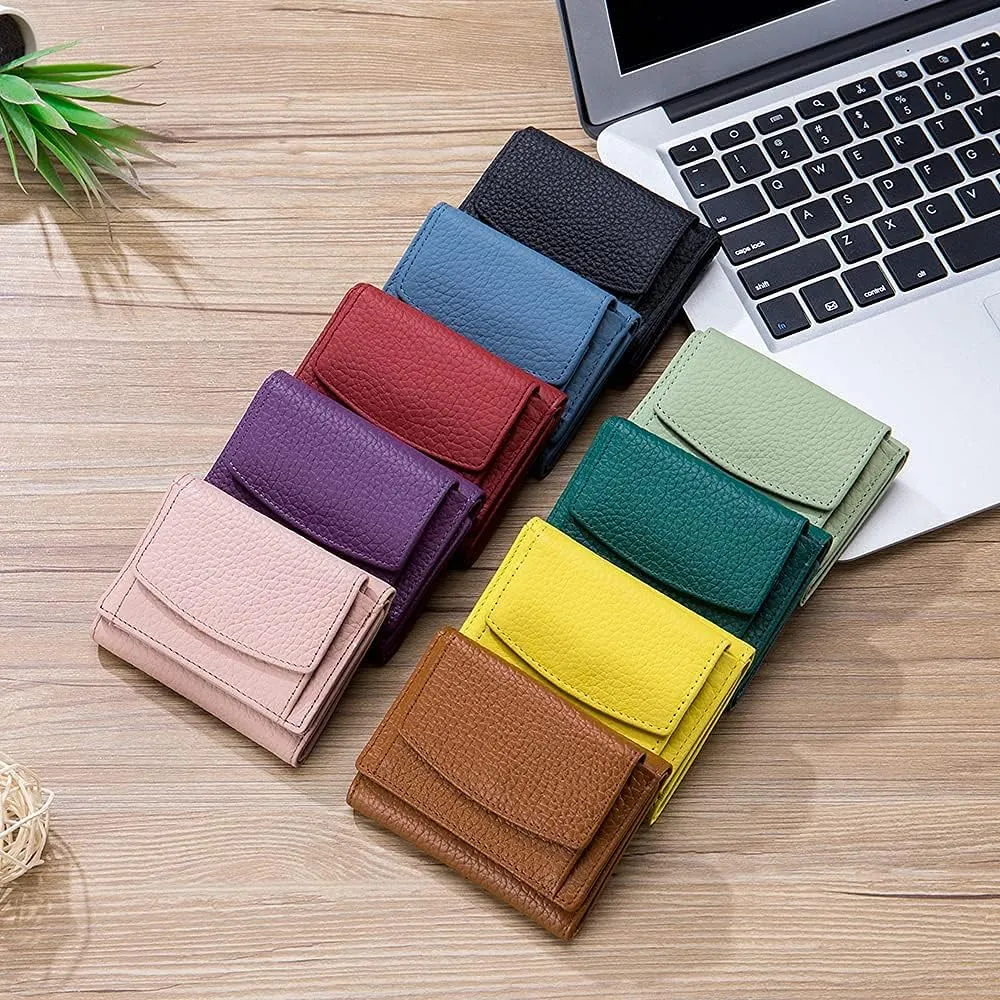 Small Wallet For Women RFID Leather Compact Card Wallets Womens Thin Front Pocket Purse (Pink)