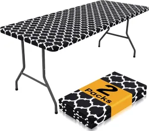 Smiry 2 Pack Rectangle Table Cloth 6 Foot, Waterproof Elastic Fitted Tablecloths, Windproof Washable Polyester Table Cover for Picnic, Camping, Outdoor (Black, 30"x72")