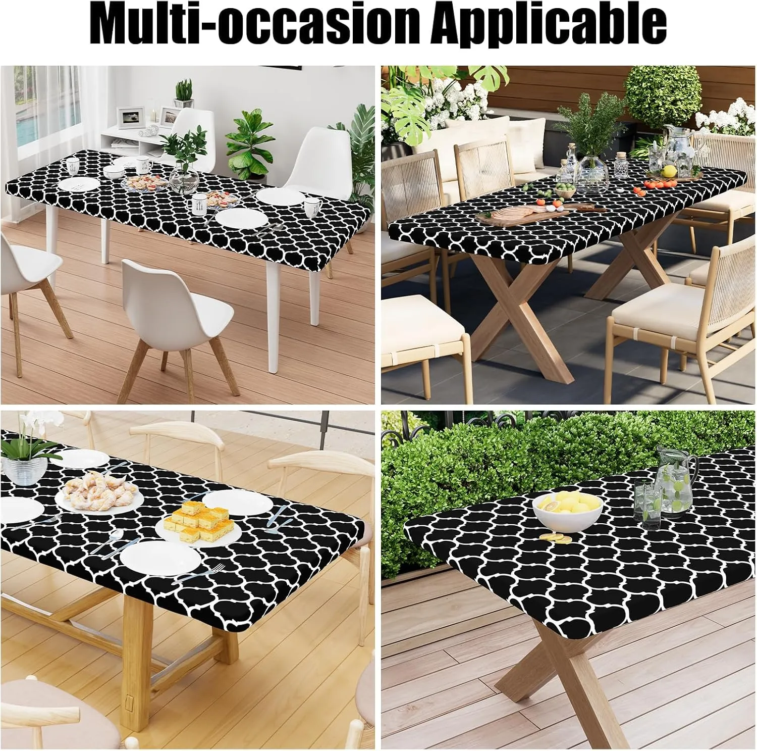 Smiry Rectangle Picnic Table Cover, Waterproof Elastic Fitted Camping Tablecloths for 4 Foot Tables, Wipeable Flannel Backed Vinyl Tablecloth Protector for Indoor, Outdoor (Black, 24x48 Inches)
