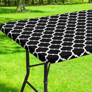 Smiry Rectangle Picnic Table Cover, Waterproof Elastic Fitted Camping Tablecloths for 4 Foot Tables, Wipeable Flannel Backed Vinyl Tablecloth Protector for Indoor, Outdoor (Black, 24x48 Inches)