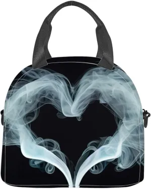 smoky heart beautiful heart made gray smoke a black aesthetics and Insulated Adult Lunch Bag with Shoulder Strap for Women Lightweight Reusable Portable Freezable Lunch Tote Bag for Work Picnic