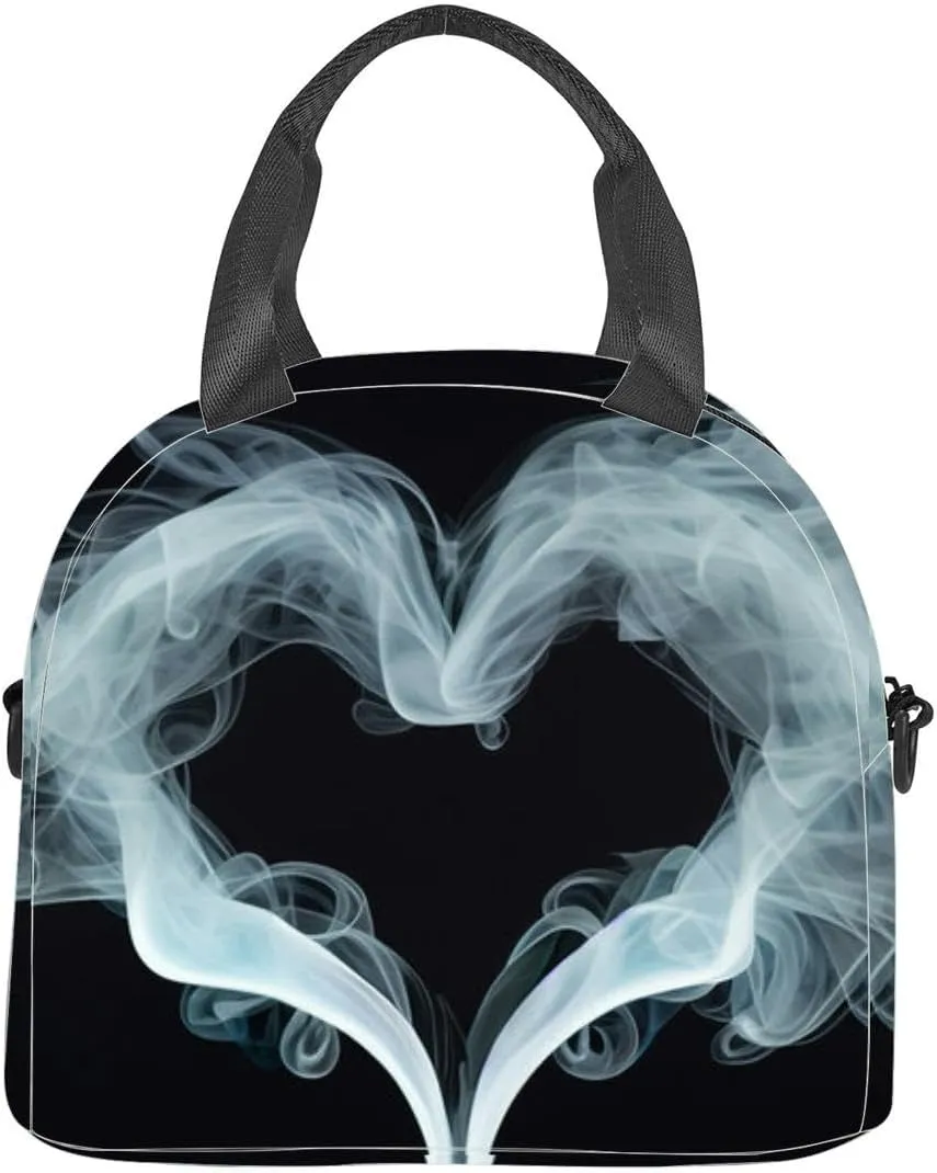 smoky heart beautiful heart made gray smoke a black aesthetics and Insulated Adult Lunch Bag with Shoulder Strap for Women Lightweight Reusable Portable Freezable Lunch Tote Bag for Work Picnic