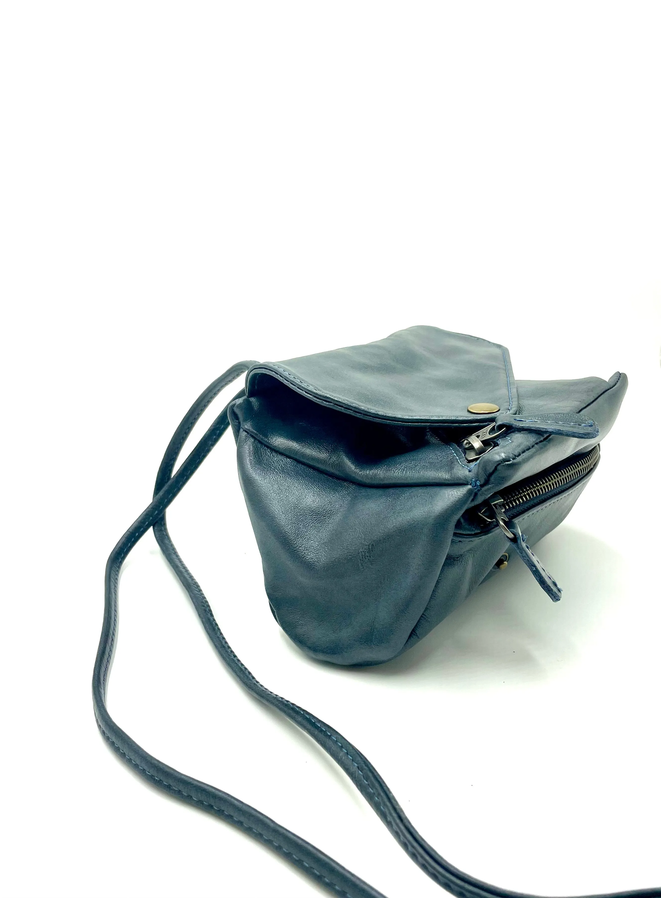 Sofia Crossbody Bag in blue Metallic Shiny Denim color Leather