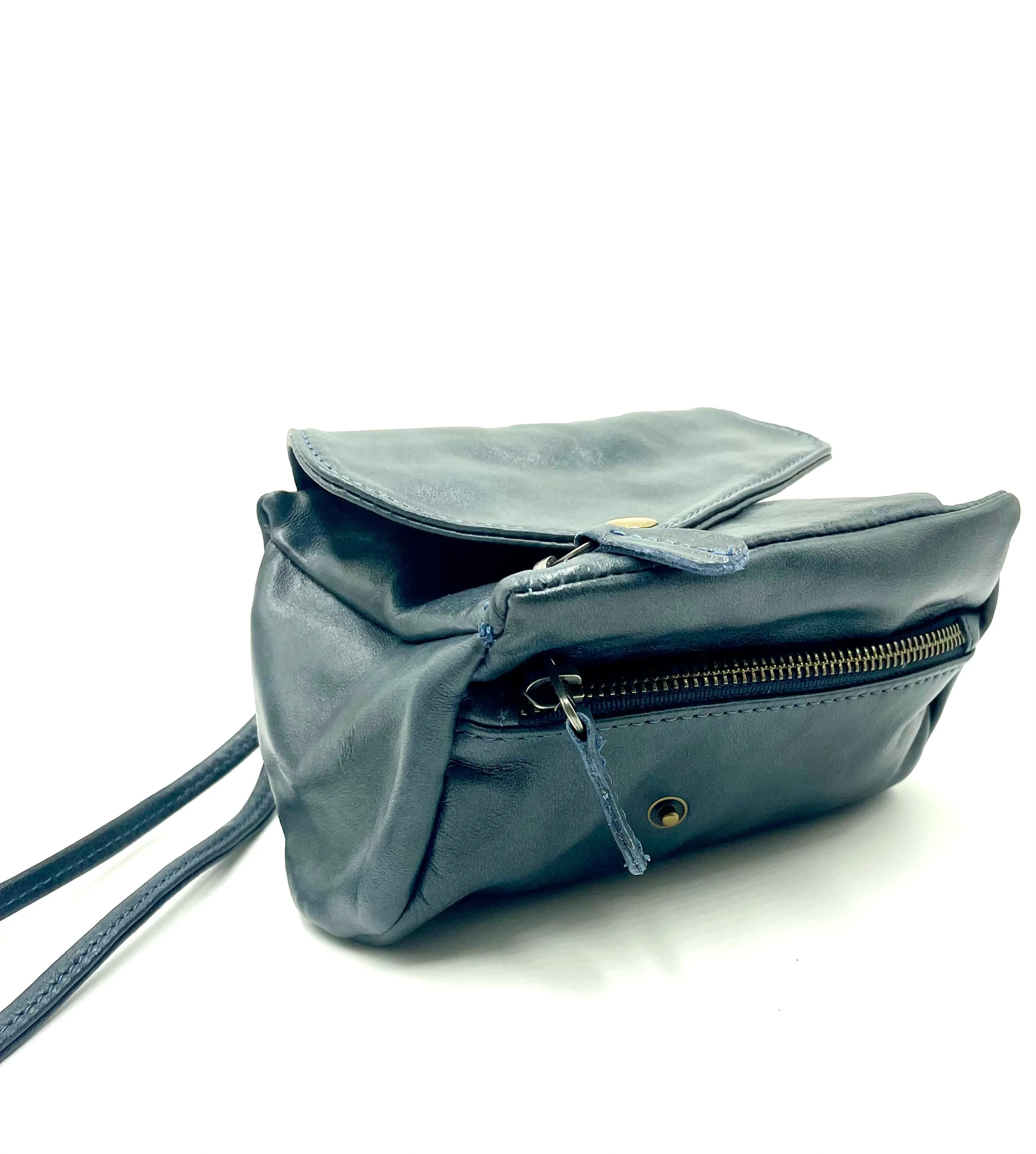 Sofia Crossbody Bag in blue Metallic Shiny Denim color Leather
