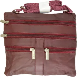 Soft Leather Cross Body Bag Purse Shoulder Bag 5 Pocket Organizer Micro HandbagTravel Wallet 7 colors (Burgundy)