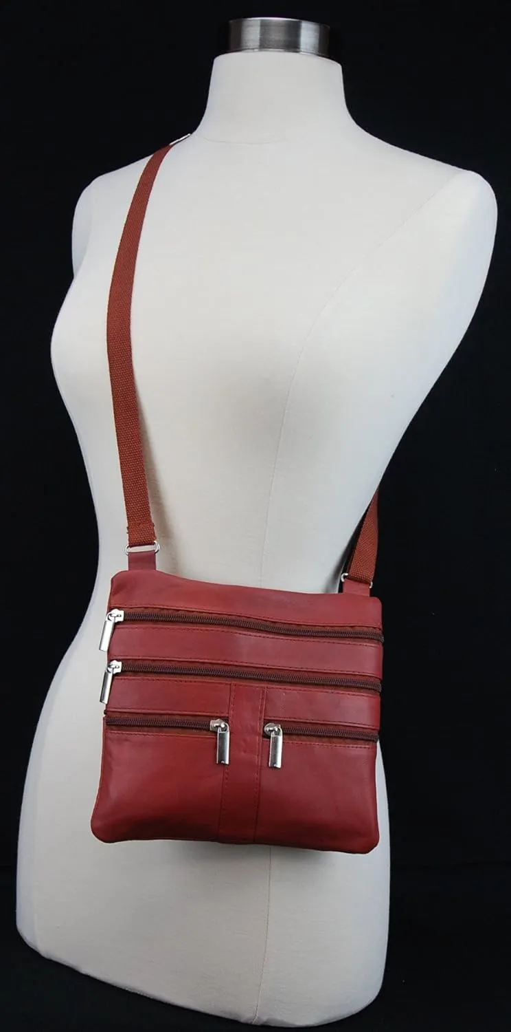 Soft Leather Cross Body Bag Purse Shoulder Bag 5 Pocket Organizer Micro HandbagTravel Wallet 7 colors (Burgundy)