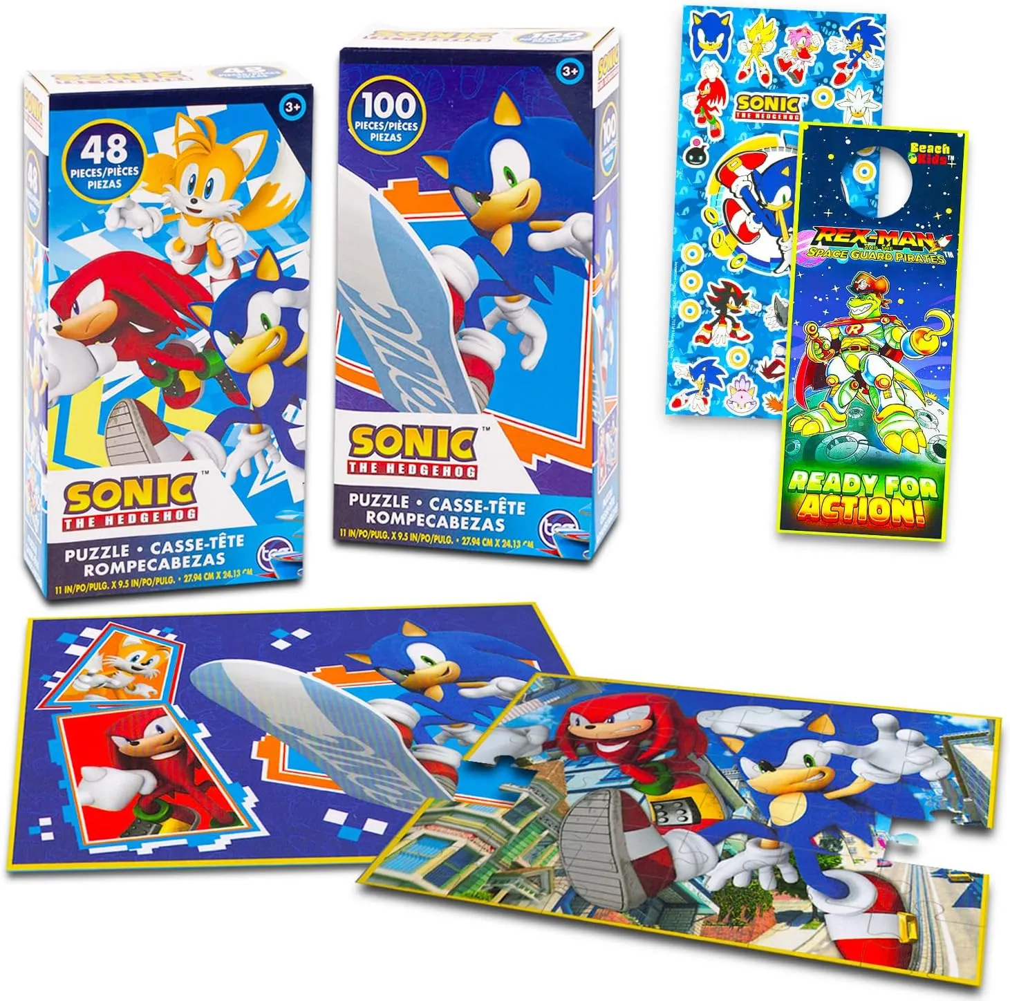 Sonic the Hedgehog Puzzle for Kids, Boys, Girls Set - Bundle with 2 Sonic Puzzles Plus Stickers, More | 48 Pc, 100 Pc Sonic Puzzles for Kids Ages 4-8