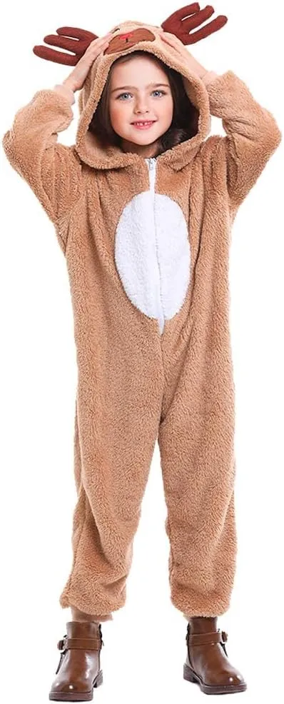 Soyoekbt Kids Reindeer Costume for Christmas Boy Girl Animal Onesies Pajamas for Xmas