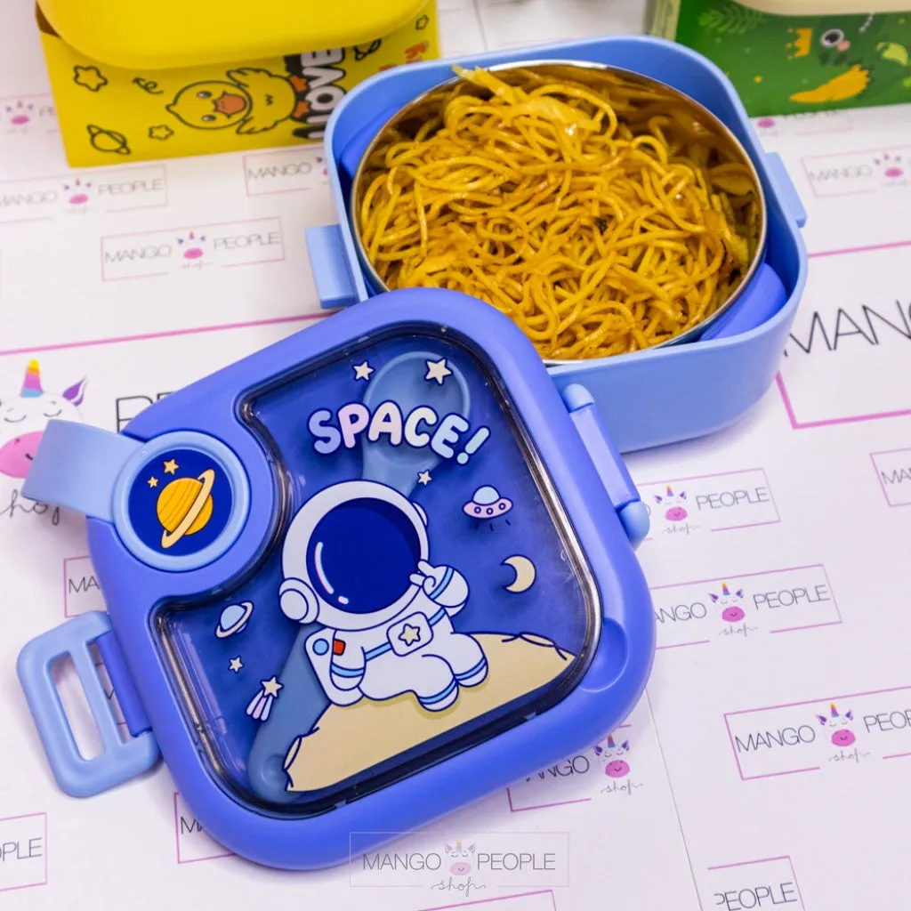 Space/Unicorn/Dino/Duck Printed Square Kids Lunch Box with Spoon And Scissor- 750 ml