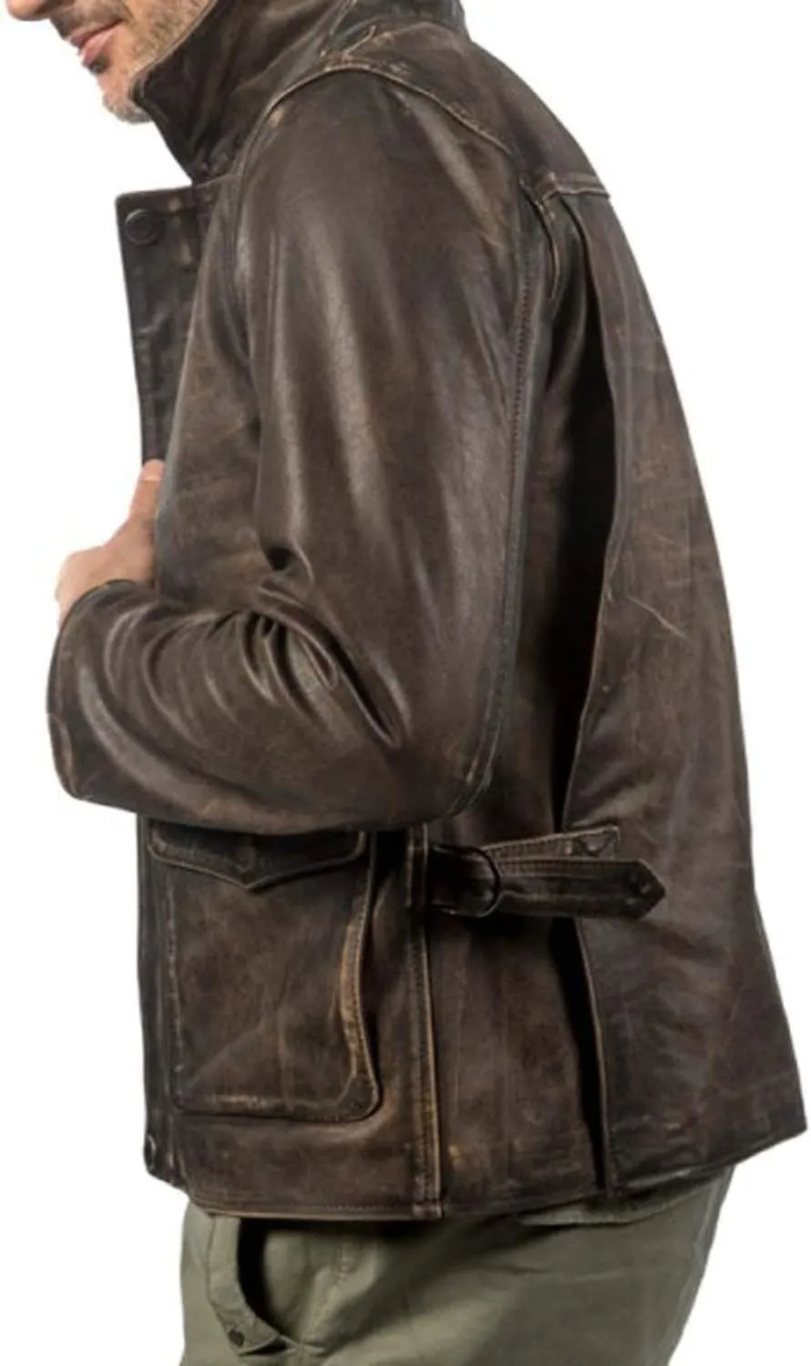 SpazeUp Men's Lambskin Leather Jacket - Distressed Brown Leather Motorcycle Jacket Men