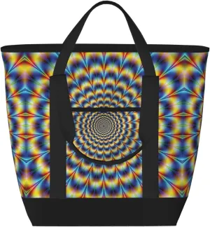 spiral optical illusion gif Large Capacity Insulated Tote Bag - Reusable, Adjustable Shoulder, Perfect for Work, Picnic, and Travel, Black, One Size