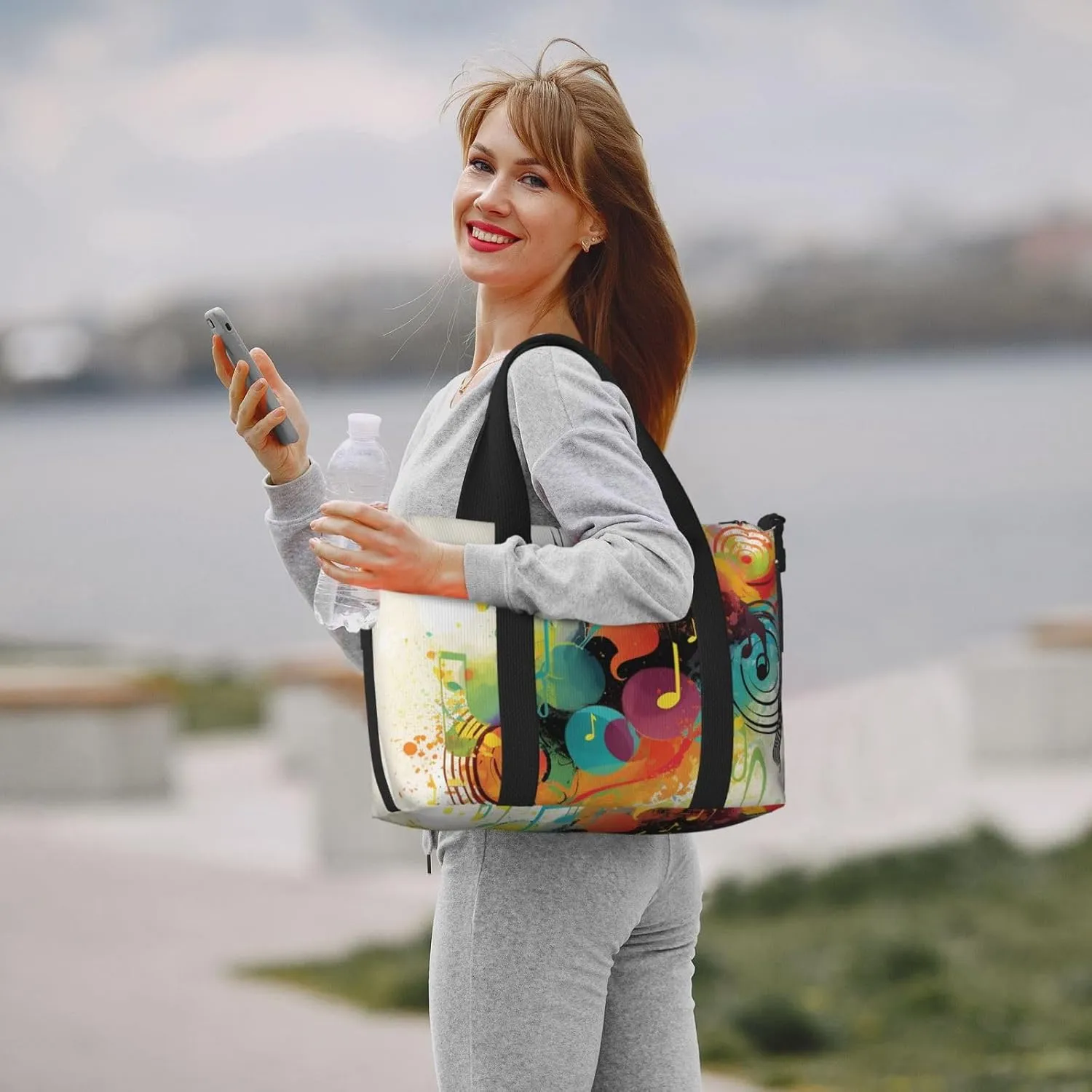 Sports Gym Bag for Women Men Travel Duffel Bag Tote Abstract Music Themed Weekender Bag Canvas Carry on Overnight Bag for Travel Swimming Fitness Workout Sports Duffle Bag