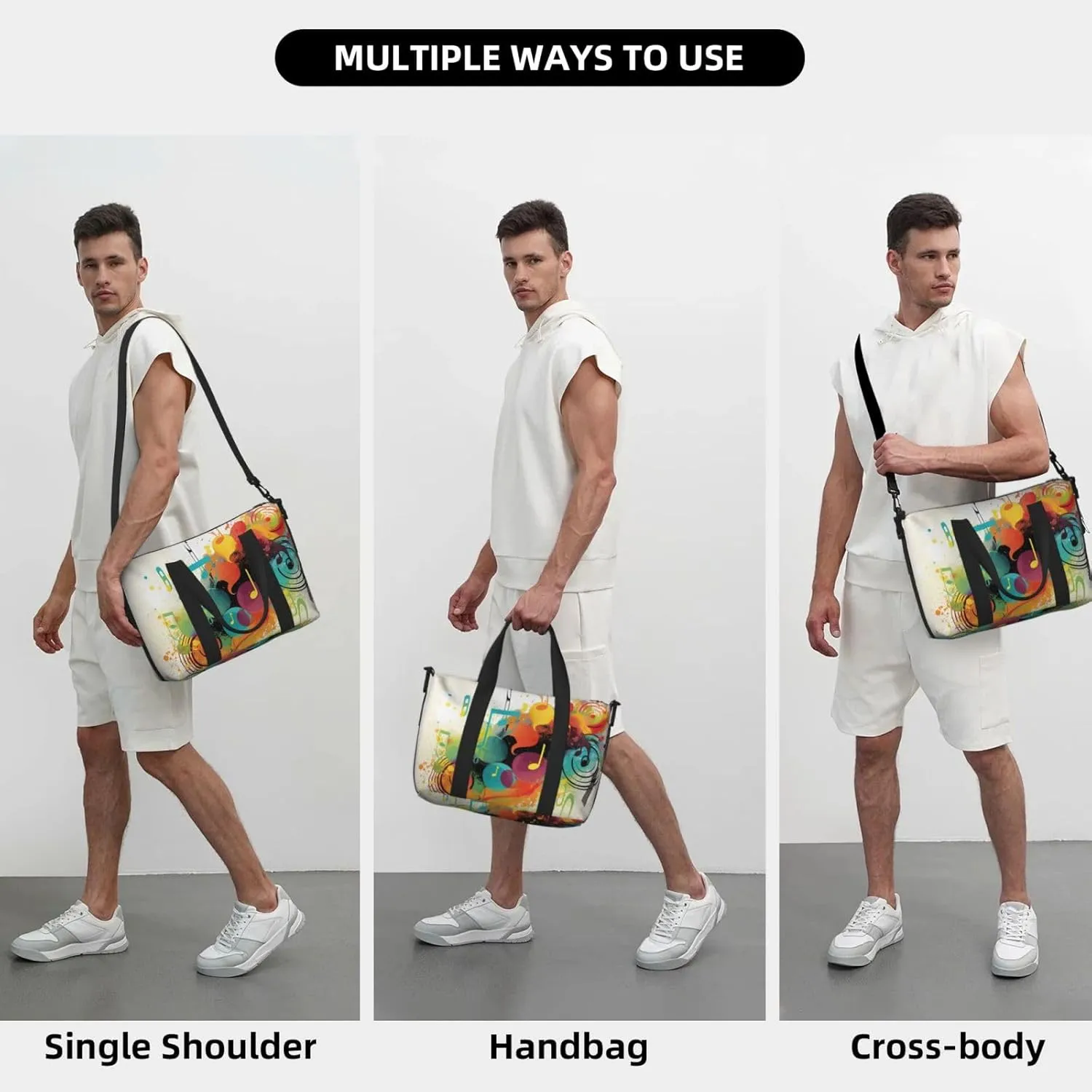 Sports Gym Bag for Women Men Travel Duffel Bag Tote Abstract Music Themed Weekender Bag Canvas Carry on Overnight Bag for Travel Swimming Fitness Workout Sports Duffle Bag