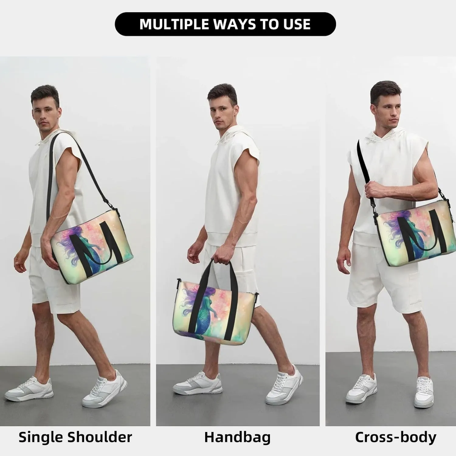 Sports Gym Bag for Women Men Travel Duffel Bag Tote Beautiful Mermaid tail Weekender Bag Canvas Carry on Overnight Bag for Travel Swimming Fitness Workout Sports Duffle Bag