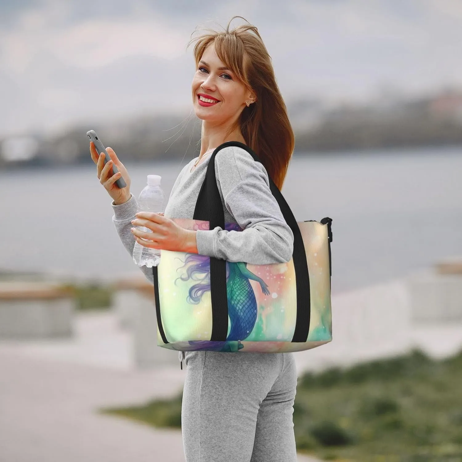 Sports Gym Bag for Women Men Travel Duffel Bag Tote Beautiful Mermaid tail Weekender Bag Canvas Carry on Overnight Bag for Travel Swimming Fitness Workout Sports Duffle Bag