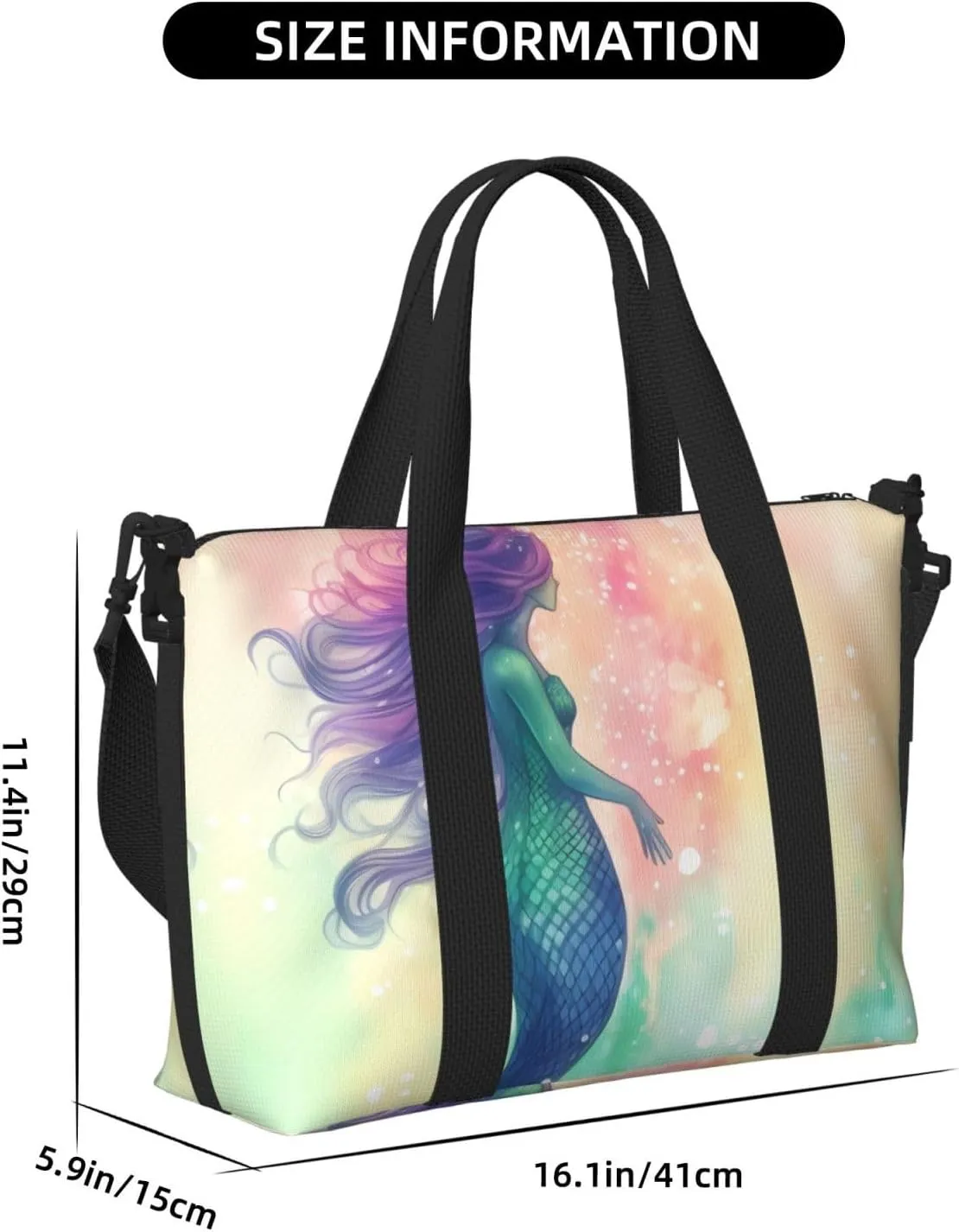 Sports Gym Bag for Women Men Travel Duffel Bag Tote Beautiful Mermaid tail Weekender Bag Canvas Carry on Overnight Bag for Travel Swimming Fitness Workout Sports Duffle Bag