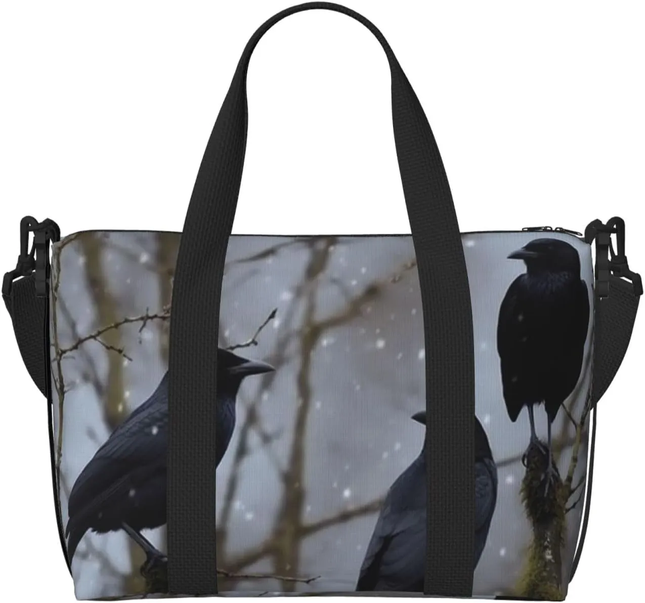 Sports Gym Bag for Women Men Travel Duffel Bag Tote Black Crow Birds Weekender Bag Canvas Carry on Overnight Bag for Travel Swimming Fitness Workout Sports Duffle Bag