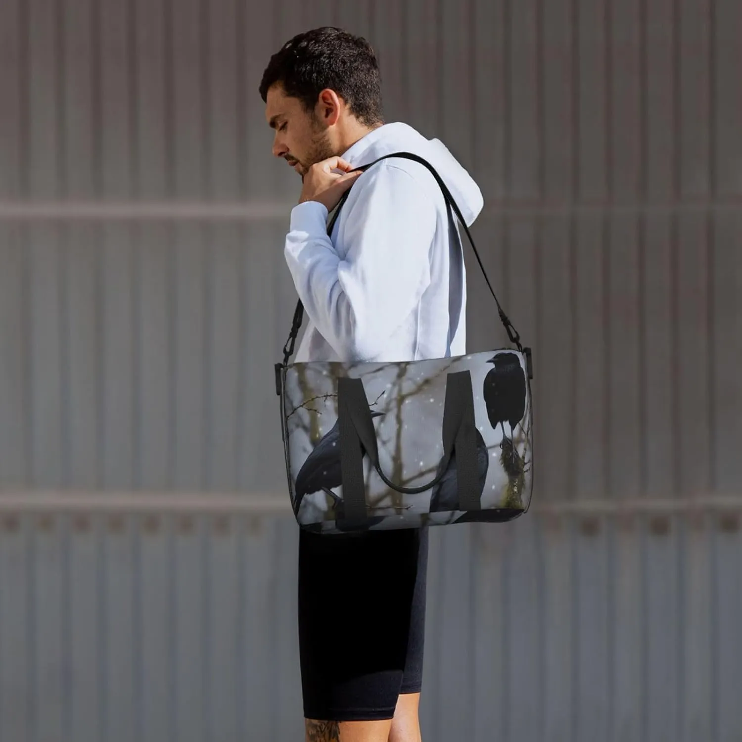 Sports Gym Bag for Women Men Travel Duffel Bag Tote Black Crow Birds Weekender Bag Canvas Carry on Overnight Bag for Travel Swimming Fitness Workout Sports Duffle Bag