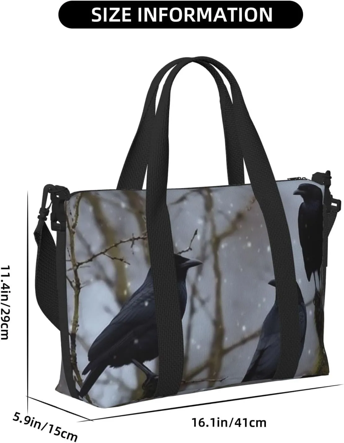 Sports Gym Bag for Women Men Travel Duffel Bag Tote Black Crow Birds Weekender Bag Canvas Carry on Overnight Bag for Travel Swimming Fitness Workout Sports Duffle Bag